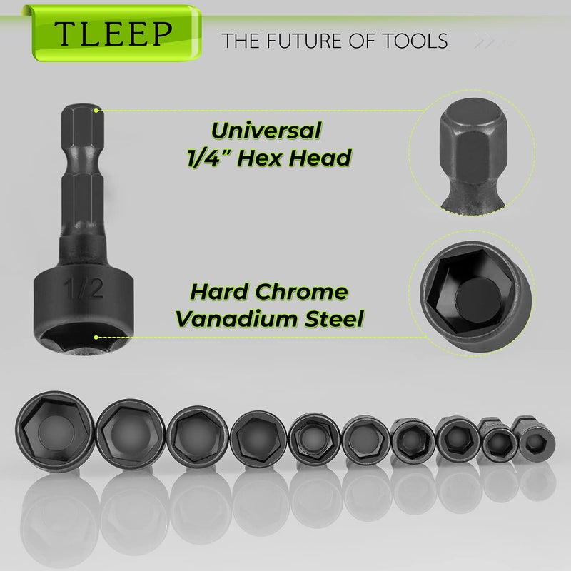 TLEEP 20 x Power Nut Driver Set for Impact Drill, SAE and Metric 1/4â€ Hex Head Drill Bit Set Screwdriver Socket Set, Chrome Vanadium Steel, Quick Change Chuck Socket Wrench Screw Impact Nutsetter - Image 3